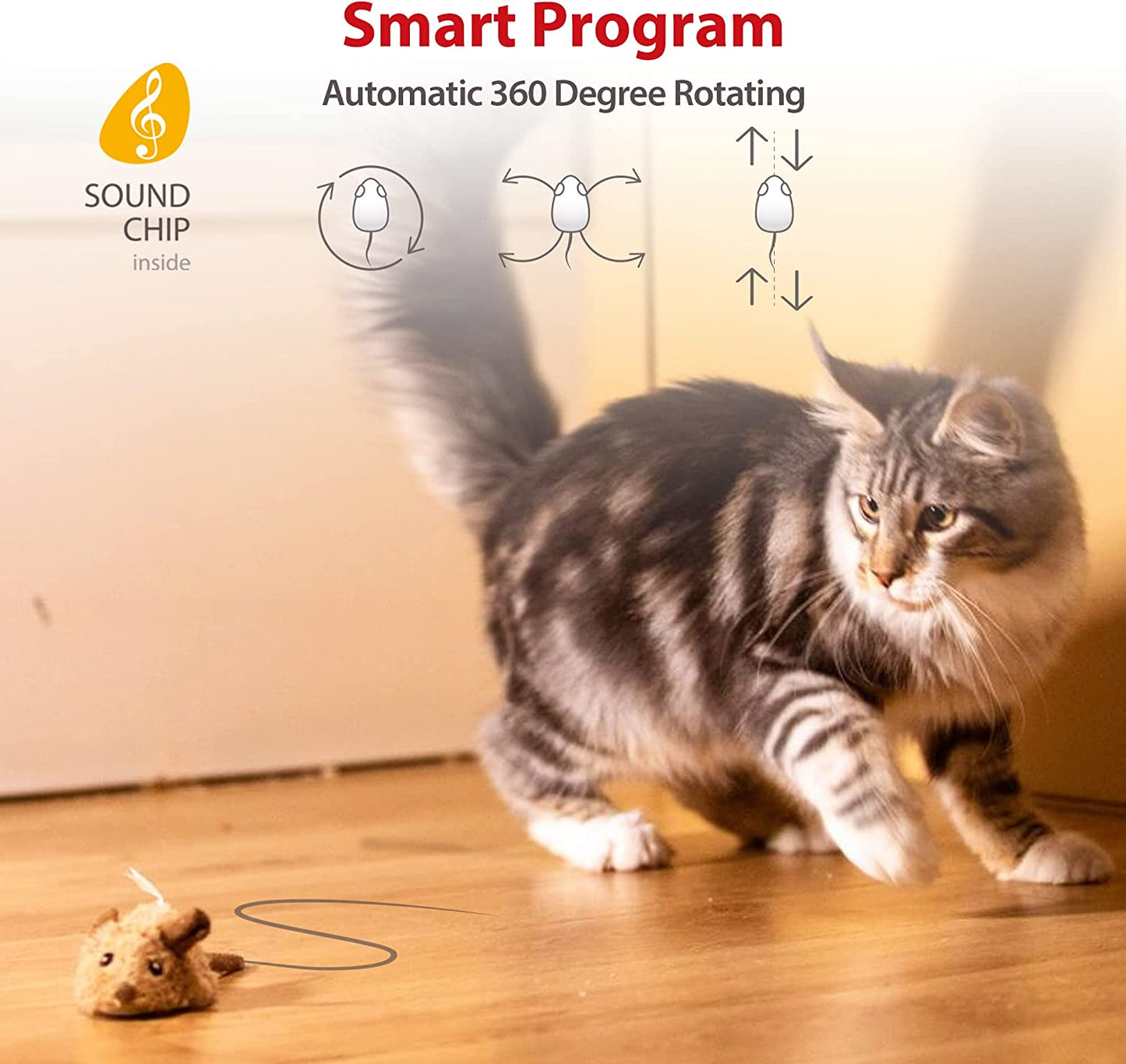Interactive Moving Mouse Cat Toy with Realistic Squeaky Sound, Automatic Mouse Toys for Indoor Cats, Electronic Mouse Toy