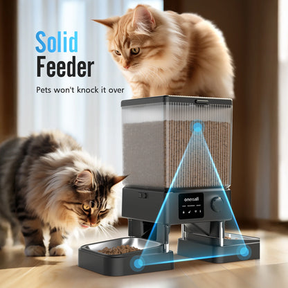 5L/20 Cups Automatic Cat Feeder with 5G Wifi & APP Control, PRO Double Bowl Cat Food Dispenser with 1 Desiccant Bag, Timed Automatic Pet Feeder for 2 Cats/2 Small Dogs - Black