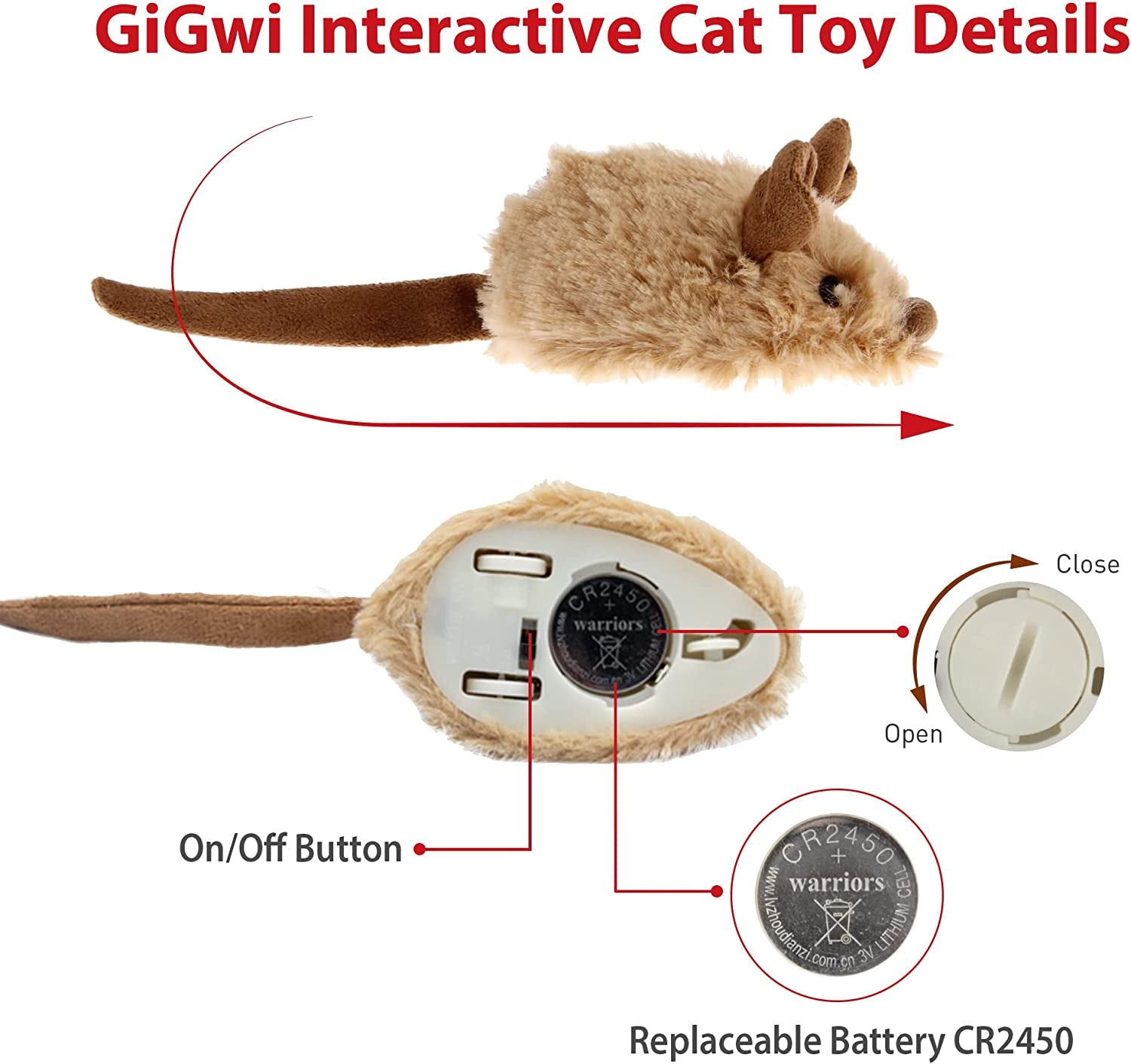 Interactive Moving Mouse Cat Toy with Realistic Squeaky Sound, Automatic Mouse Toys for Indoor Cats, Electronic Mouse Toy