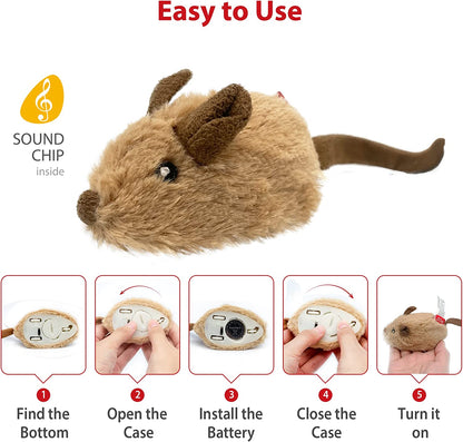 Interactive Moving Mouse Cat Toy with Realistic Squeaky Sound, Automatic Mouse Toys for Indoor Cats, Electronic Mouse Toy