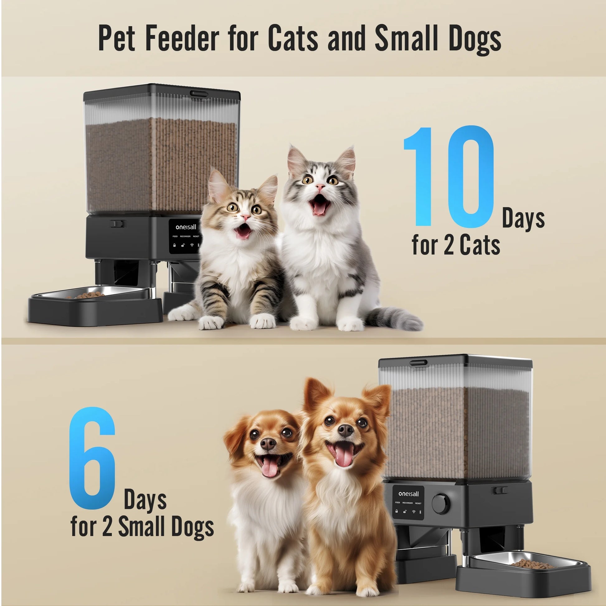 5L/20 Cups Automatic Cat Feeder with 5G Wifi & APP Control, PRO Double Bowl Cat Food Dispenser with 1 Desiccant Bag, Timed Automatic Pet Feeder for 2 Cats/2 Small Dogs - Black